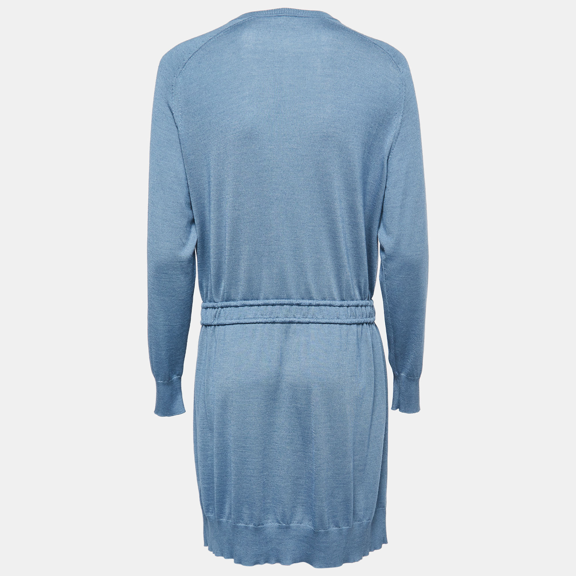 

Hermes Blue Cashmere & Silk Drawstring Detail Cardigan Dress