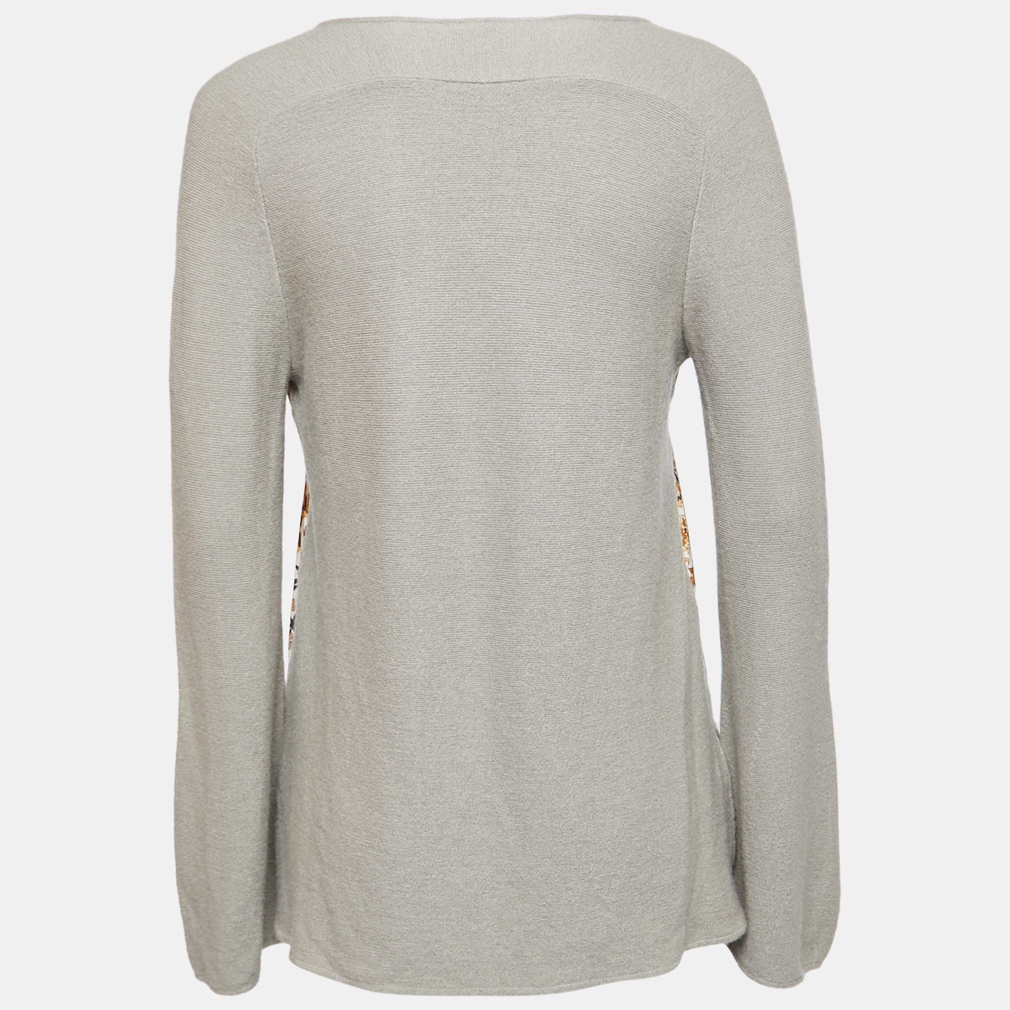 

Hermes Grey Printed Silk and Wool Knit V-Neck Sweater