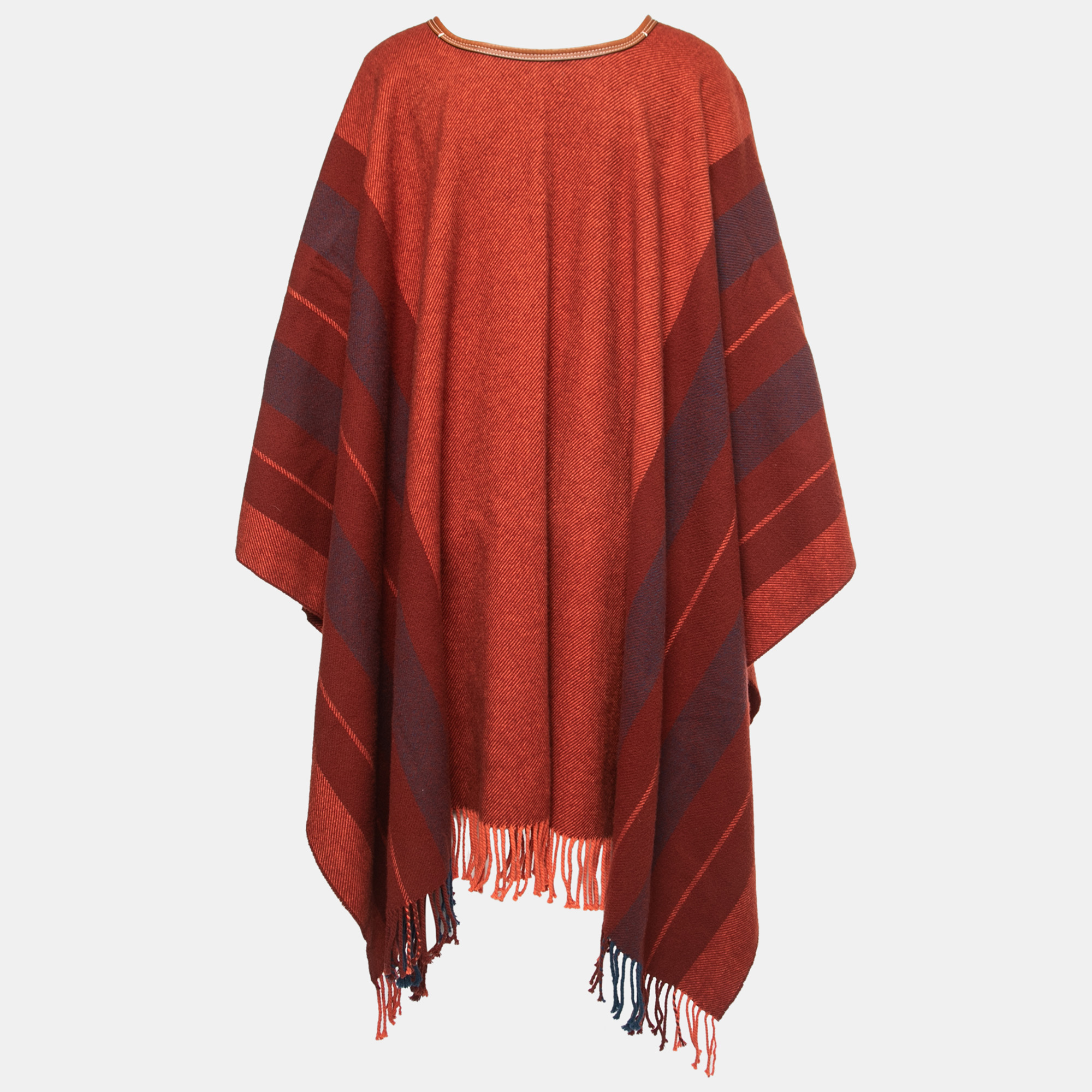 

Hermes Brown/Orange Striped Wool and Cashmere Rocabar Poncho