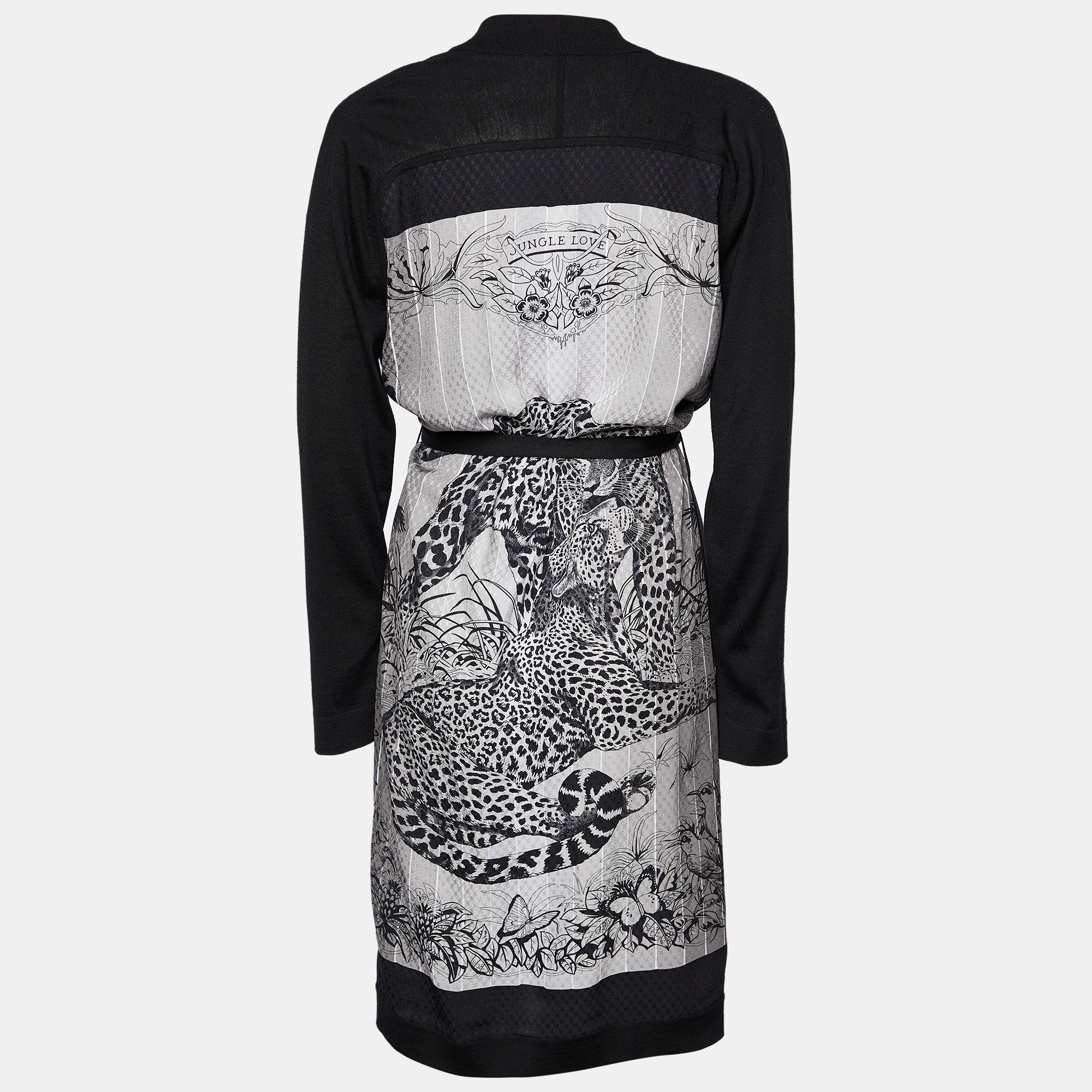 

Hermes Black Jungle Love Printed Silk & Knit Belted Long Cardigan
