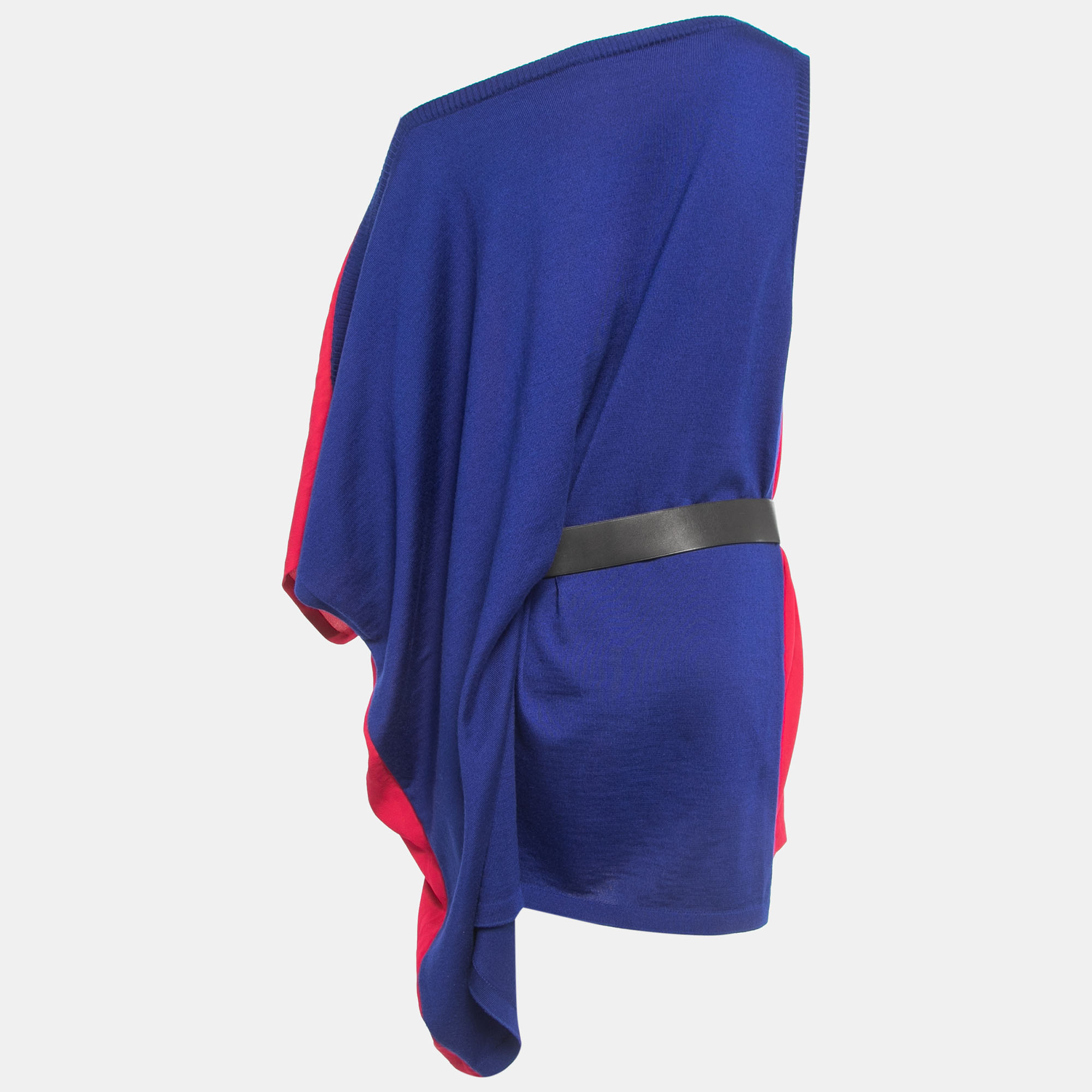 

Hermes Red/Blue Silk & Cashmere Knit Belted Asymmetric Dress