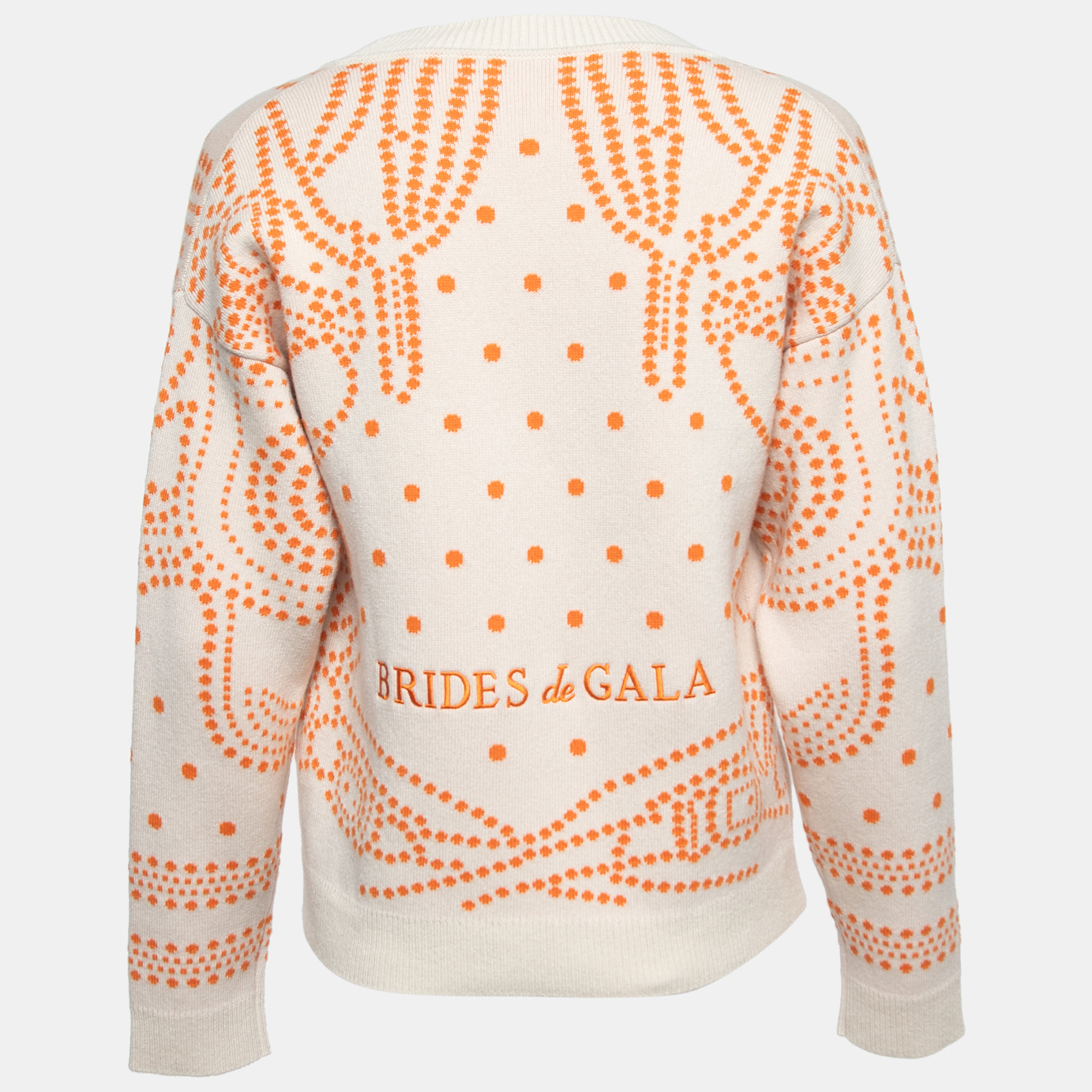 

Hermès Cream/Orange Embroidered Cashmere Blend Button Front Cardigan