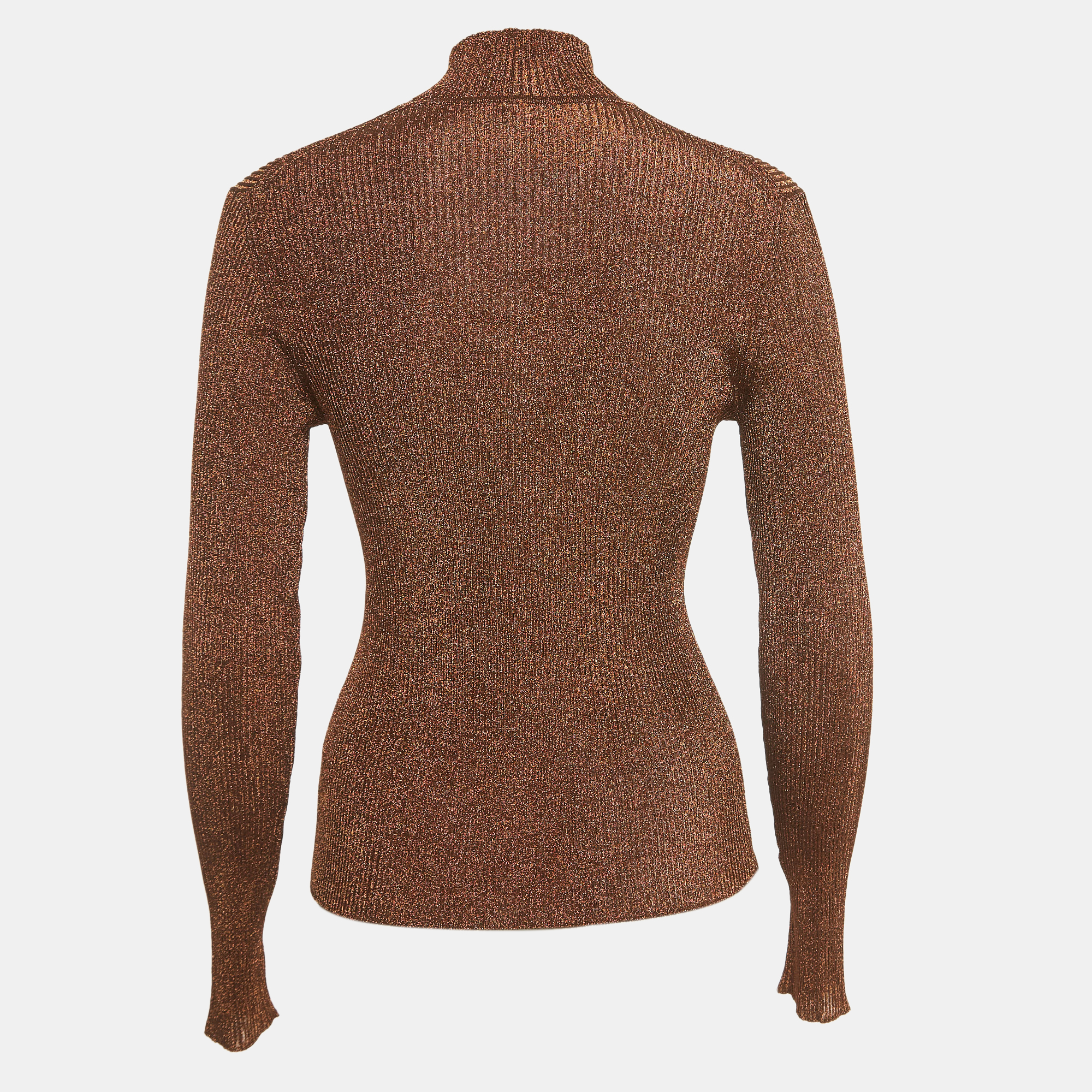 

Hermès Brown Lurex Knit Turtle Neck Long Sleeve Top