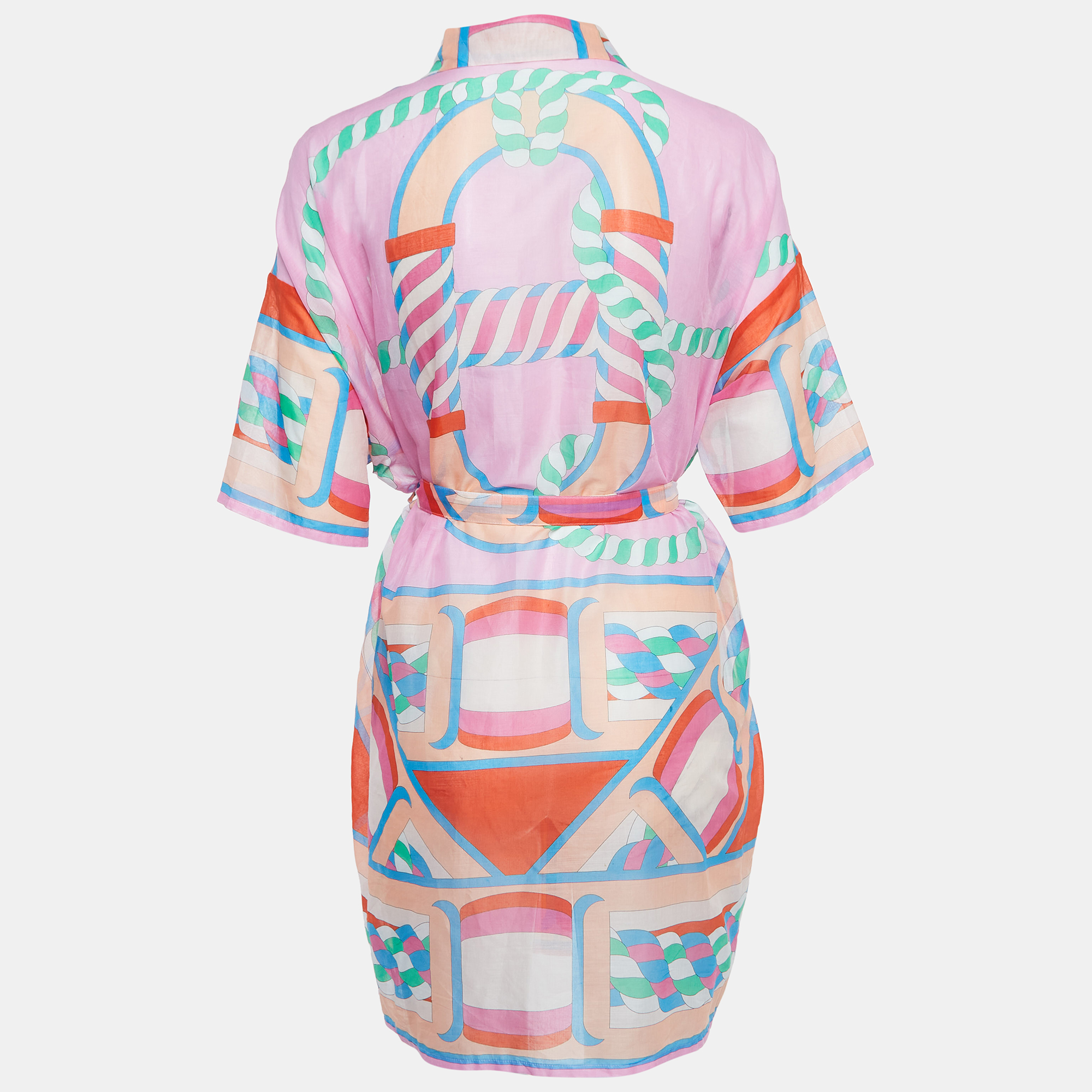 

Hermès Multicolor Printed Cotton Canoe Pareo Tunic Dress