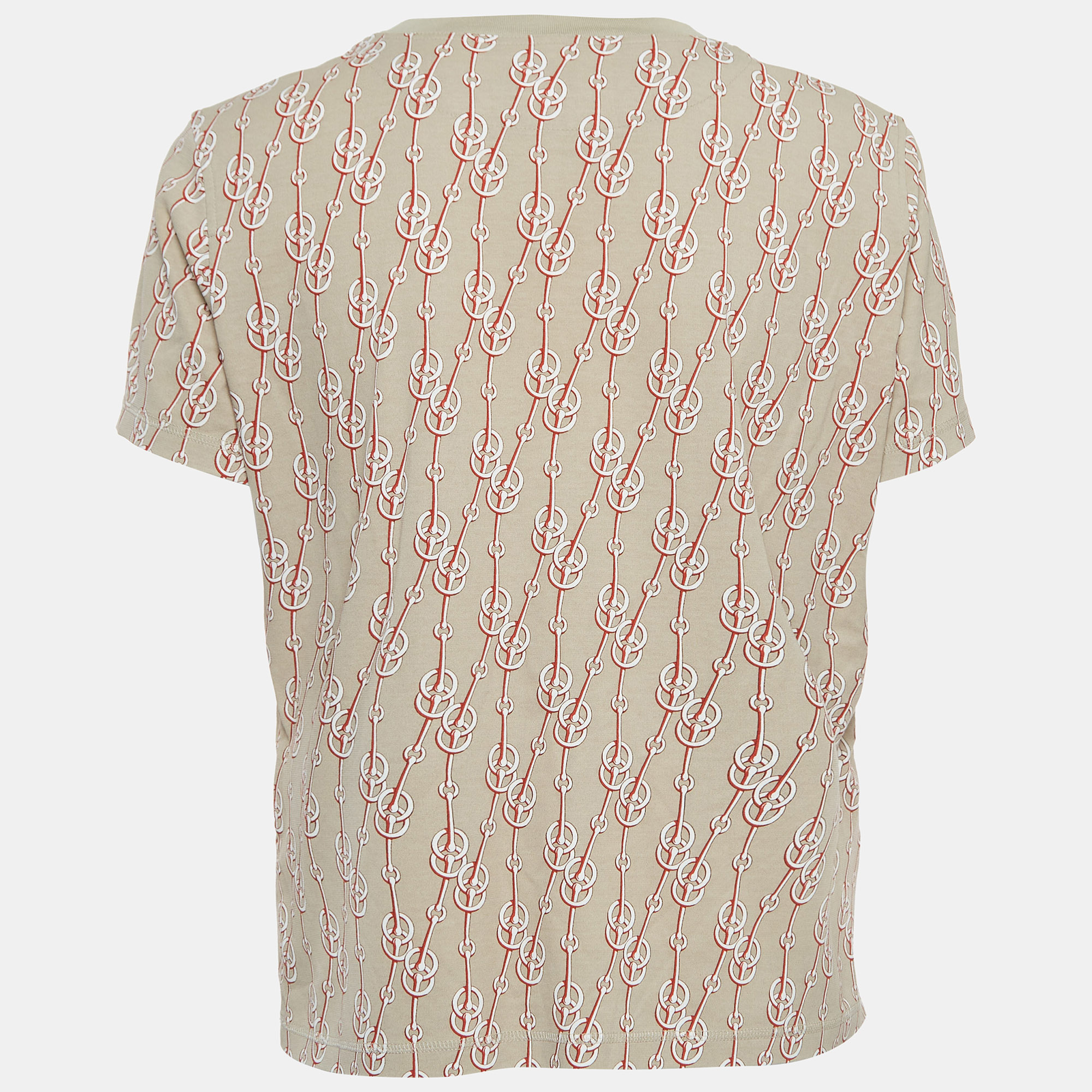 

Hermes Beige Chain Print Cotton Short Sleeve T-Shirt
