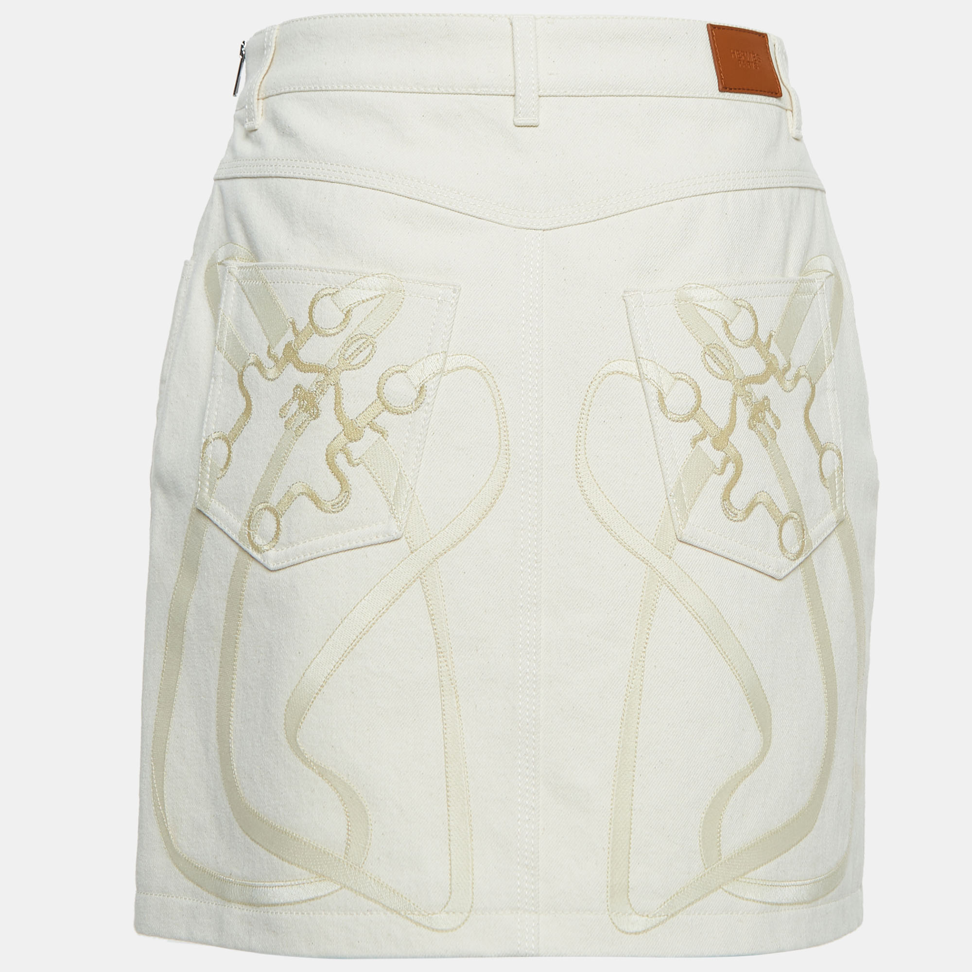 

Hermès Beige Embroidered Denim Mini Skirt
