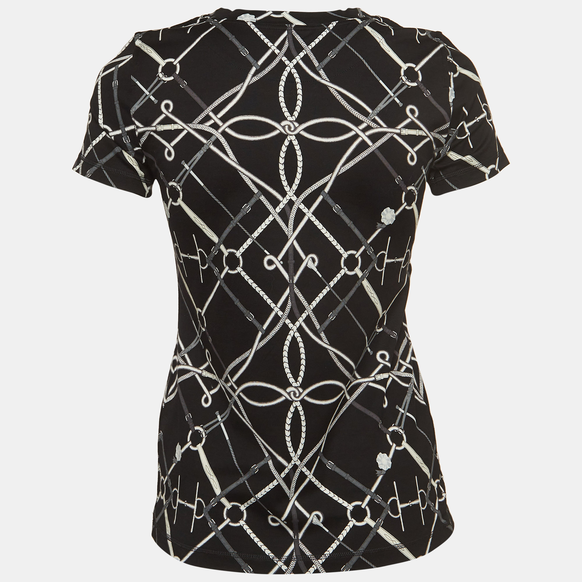 

Hermès Black Ropes and Belts Printed Cotton Crew Neck T-Shirt