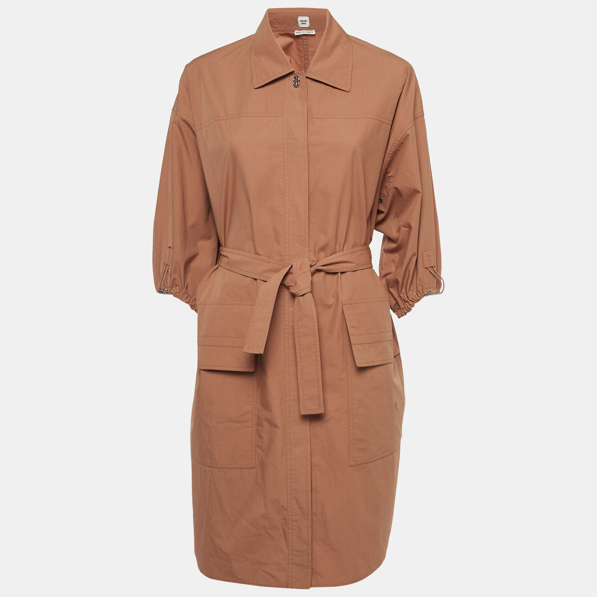 

Hermès Light Brown Cotton Belted Short Dress