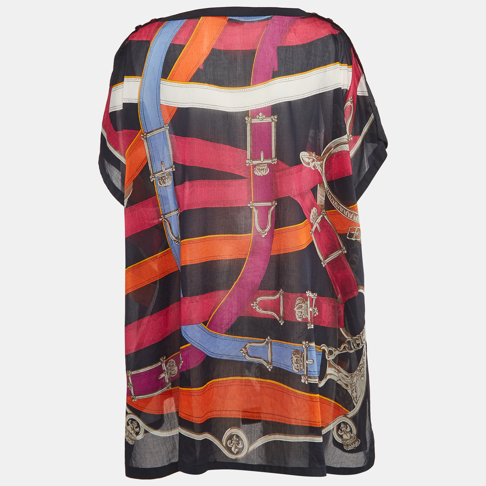 

Hermes Multicolor Printed Sheer Cotton Kaftan Dress