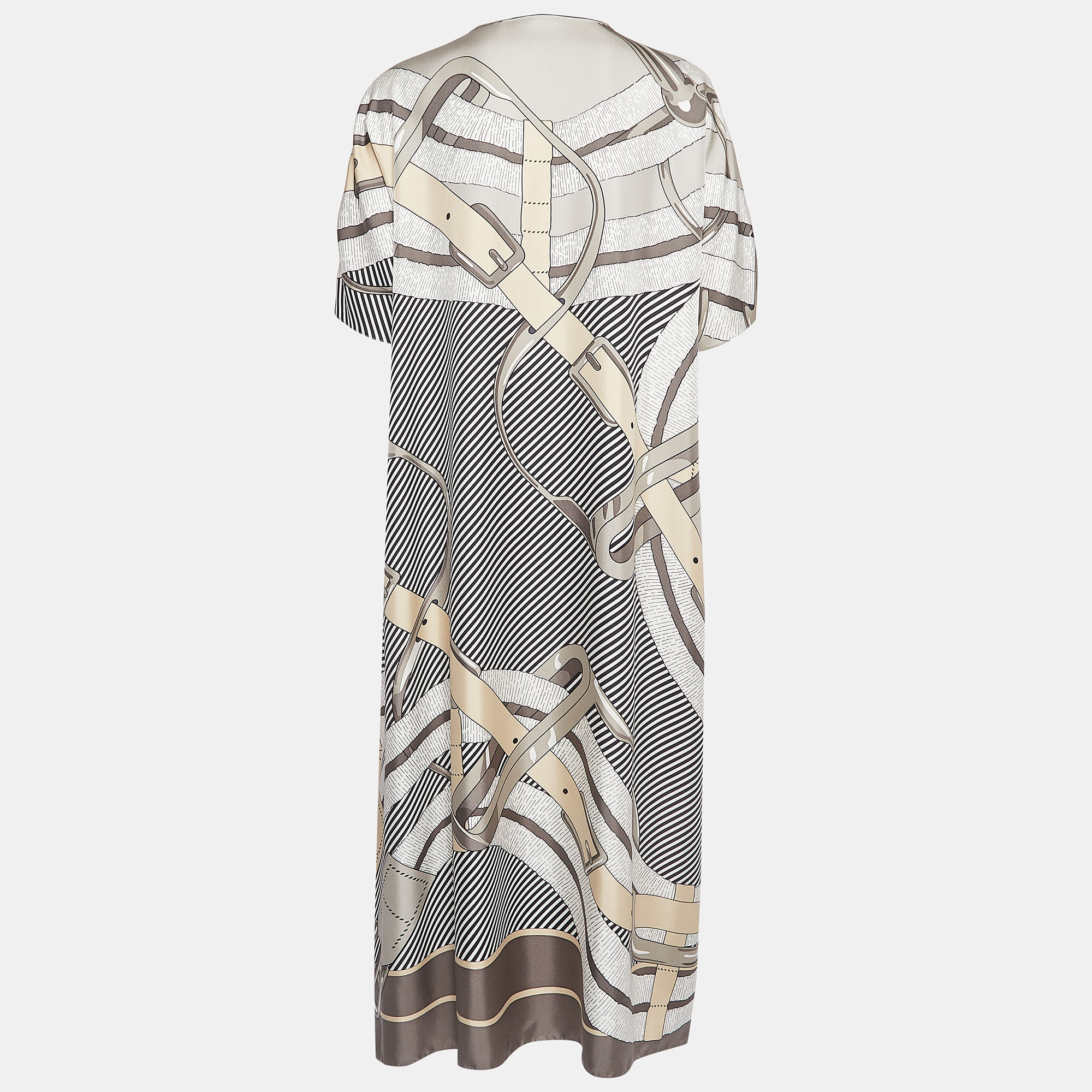 

Hermès Grey Printed Silk Oversized Midi Dress