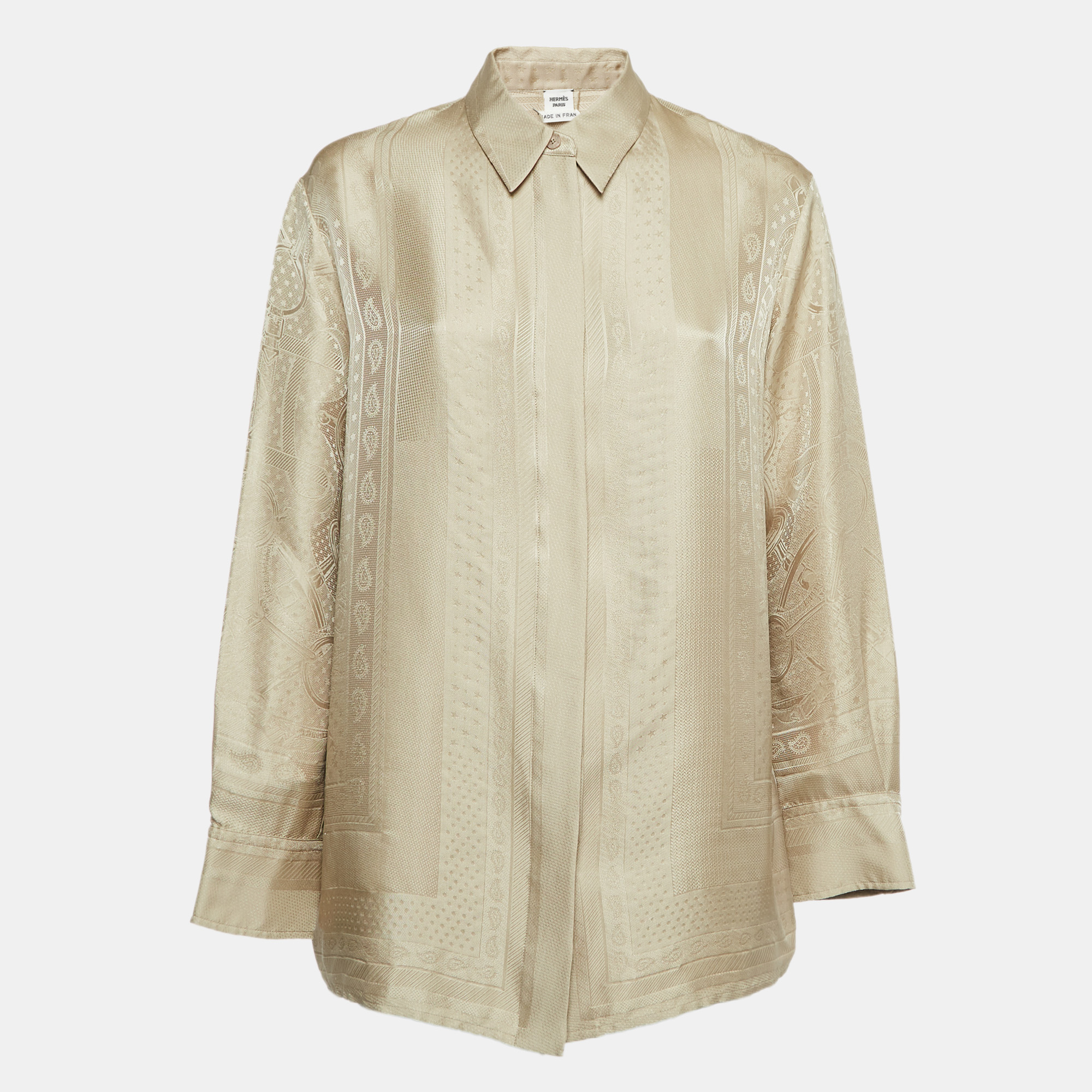 

Hermes Beige Patterned Silk Shirt M