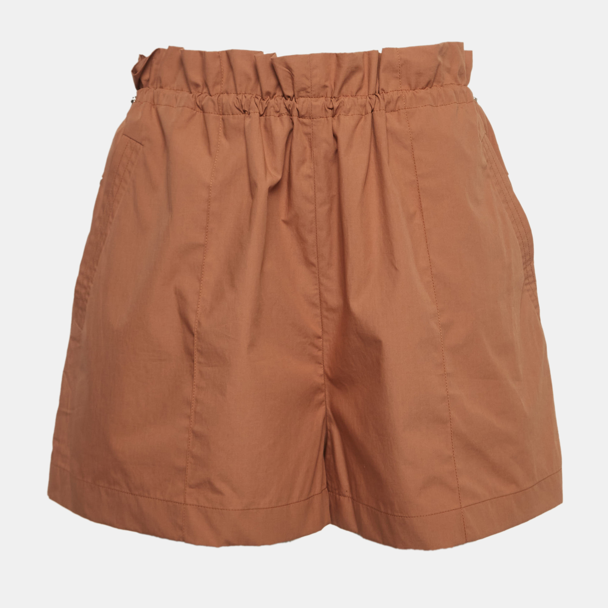 Pre-owned Hermes Brown Cotton Ruffled Waist Shorts M
