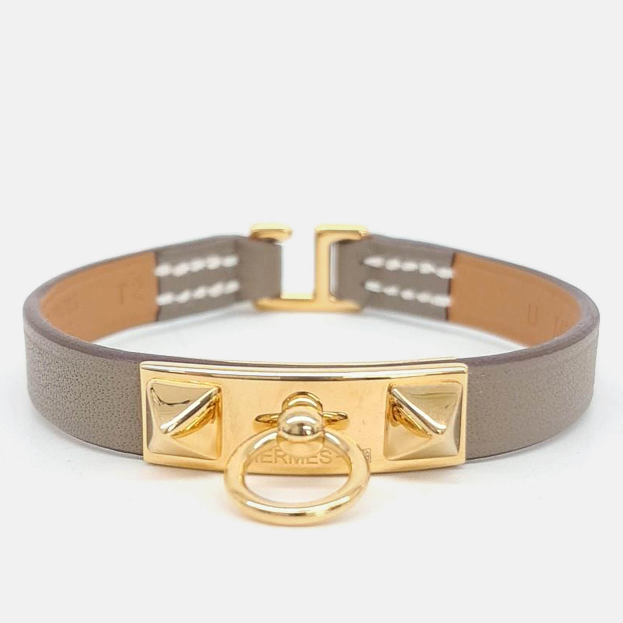 

Hermes Gold Plated Leather Rivale Bracelet