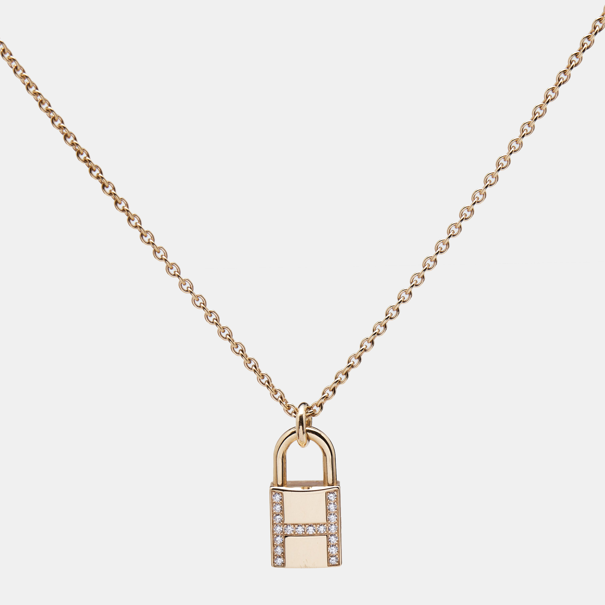 

Hermes Kelly Cadenas Diamonds 18k Rose Gold Pendant Necklace