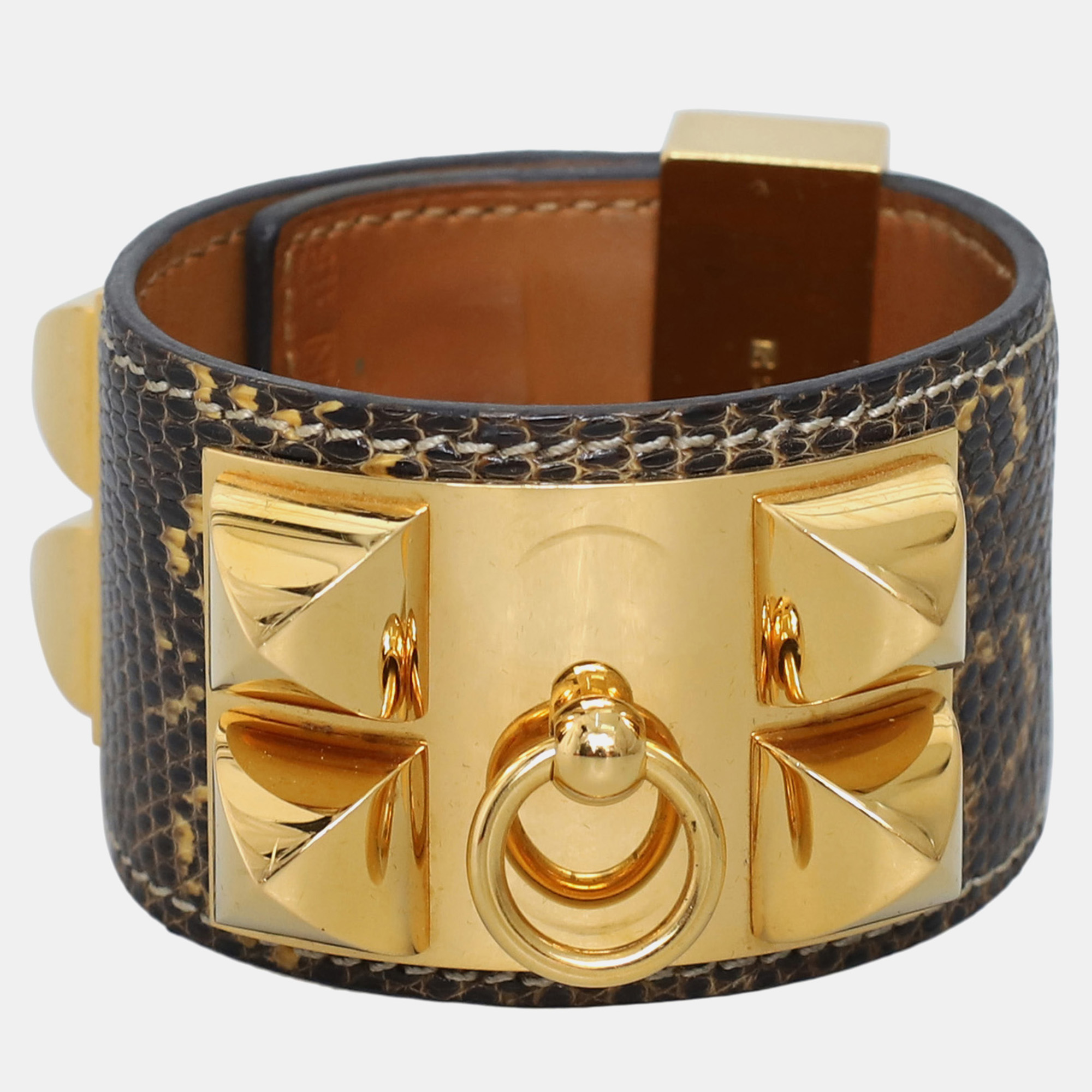 

Hermes Lizard Collier de Chien Bracelet, Brown