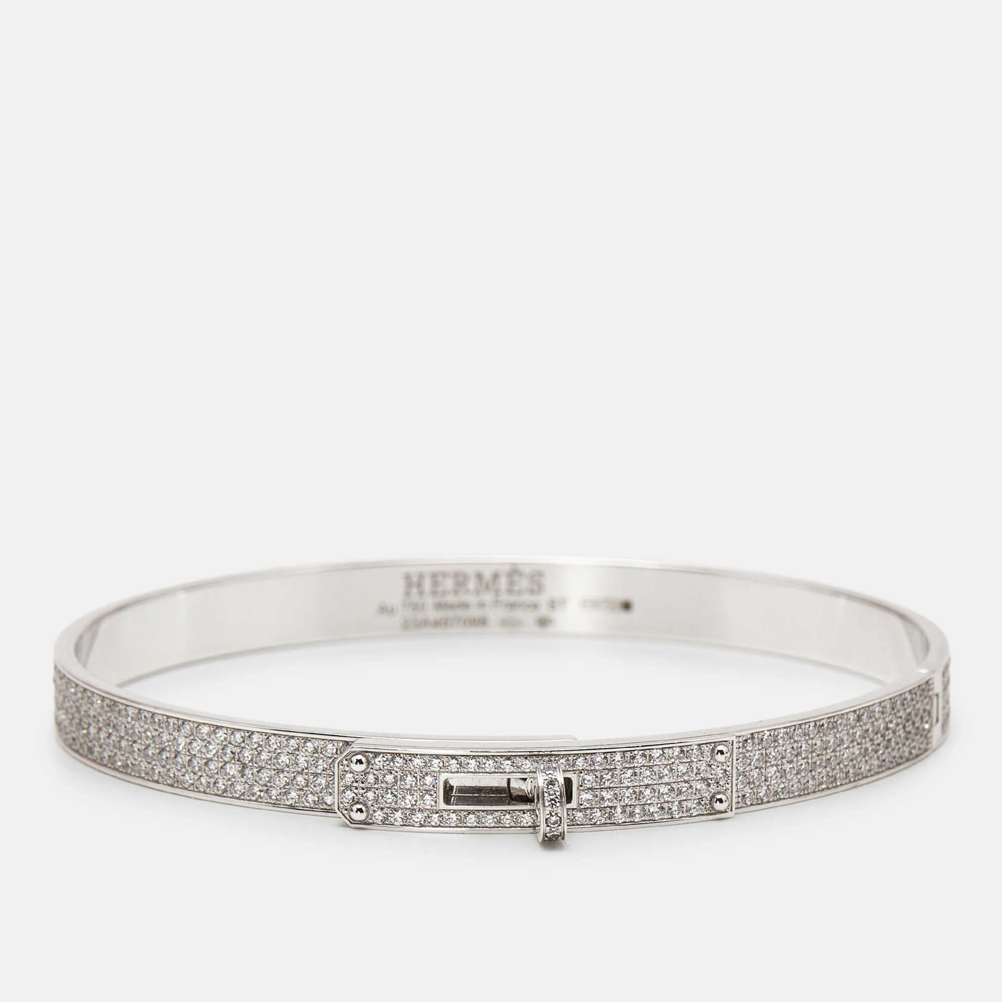 Pre-owned Hermes Kelly Diamonds 18k White Gold Small Model Bracelet