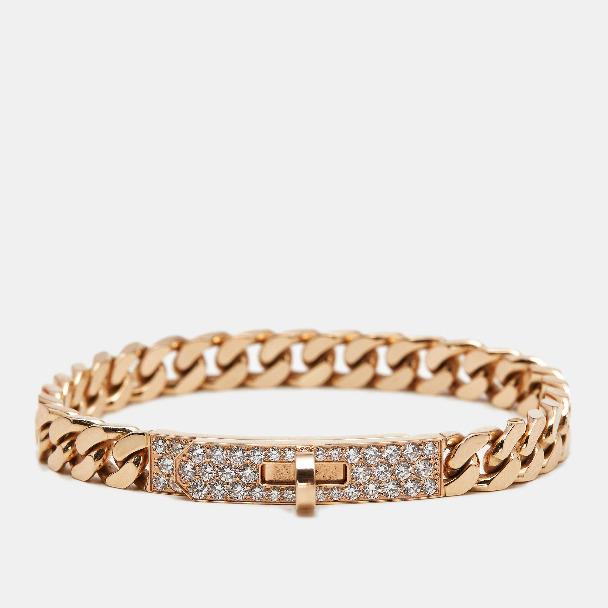 Pre-owned Hermes Hermès Kelly Gourmette Link Diamonds 18k Rose Gold Bracelet