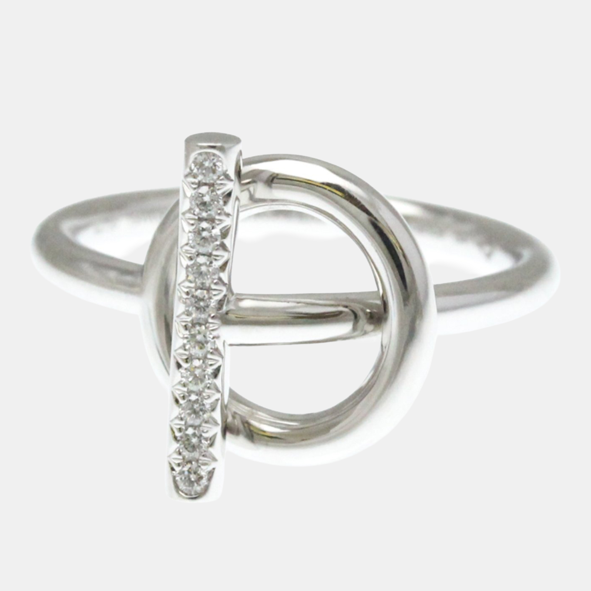 Pre-owned Hermes Diamond Ring White Gold 18k Fashion Diamond Band Ring Silver Eu 54