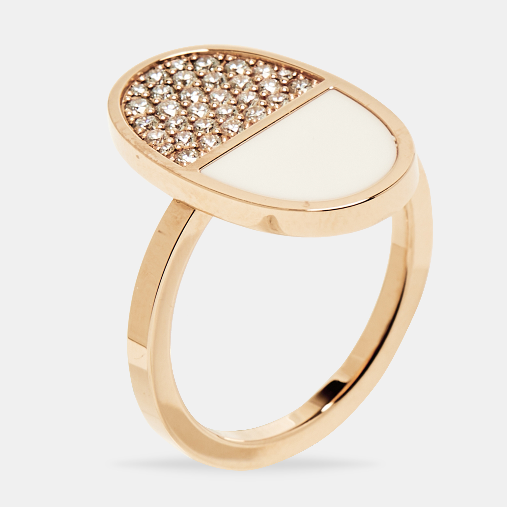 

Hermès Chaine d'ancre Verso Ceramic Diamond 18k Rose Gold Ring Size