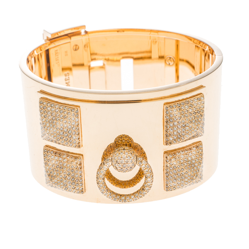 Hermès Collier de Chien Diamond 18k Rose Gold Large Cuff Bracelet
