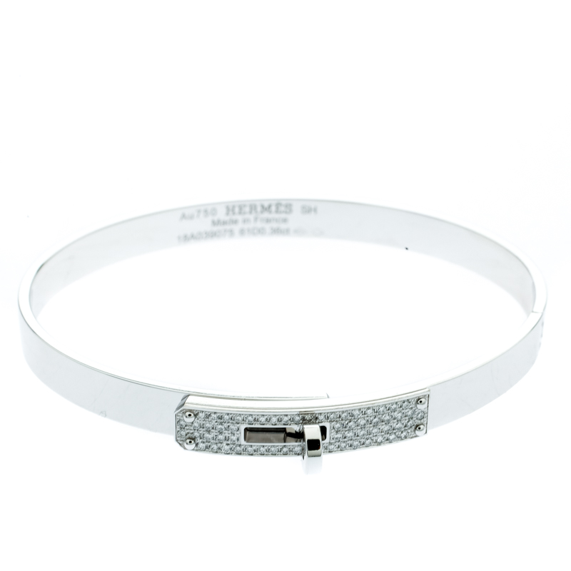 Hermes Kelly Diamond & 18k White Gold Small Narrow Bracelet