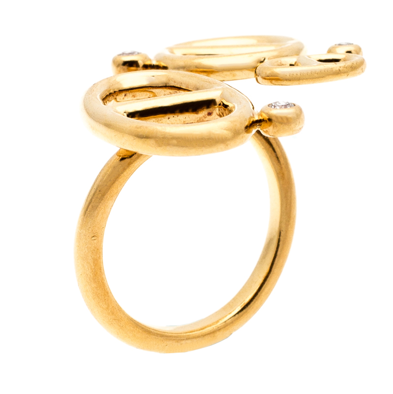 Hermes Chaîne d'Ancre Diamond 18k Yellow Gold Open Ring Size 54 Hermes