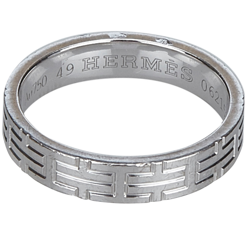 

Hermes 18K White Gold Kilim Ring Size, Silver