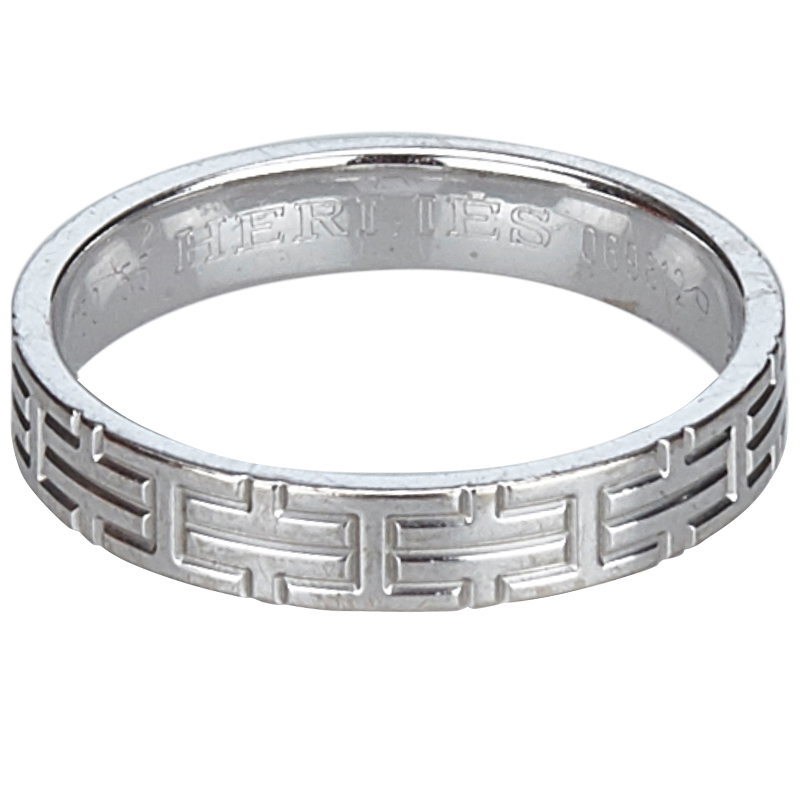 

Hermes 18K White Gold Kilim Ring Size, Silver