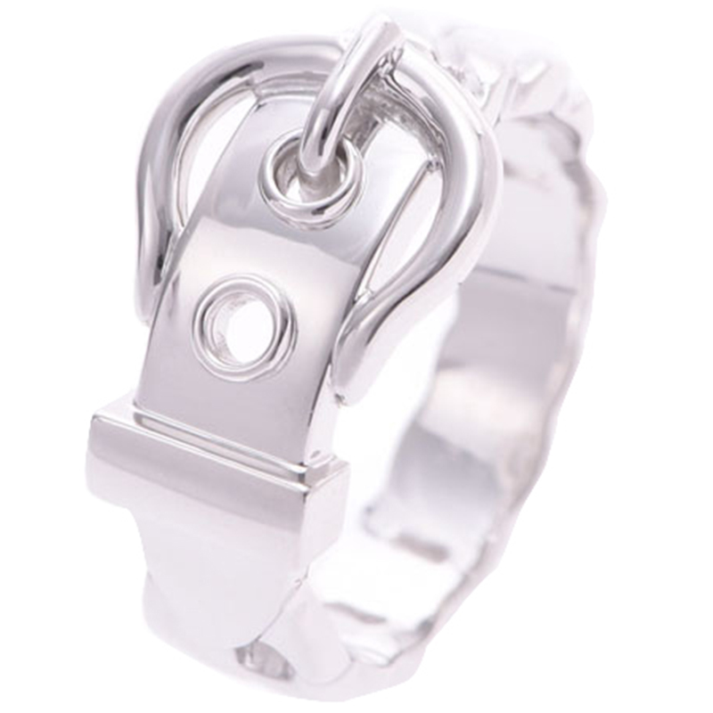 

Hermes Buckle Belt Motif Silver Tone Metal Ring Size, White