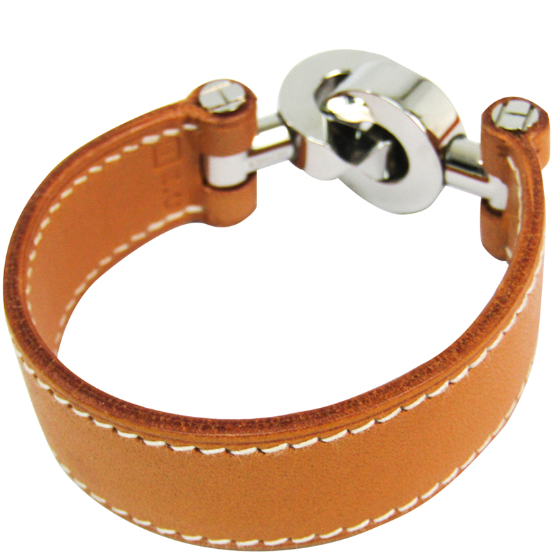 

Hermes Lancelot Brown Leather Silver Metal Bracelet