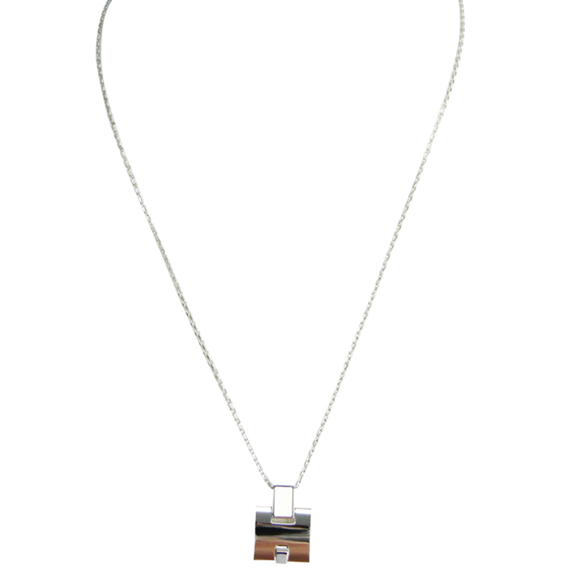 

Hermes Ivory/Silver Lacquer Metal Eileen Pendant Necklace, Beige