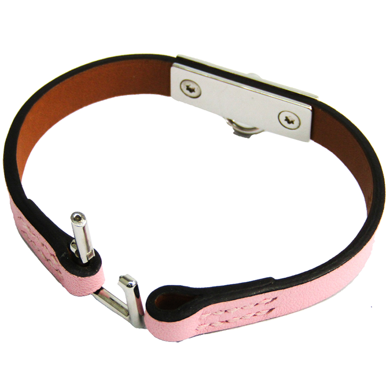 

Hermes Rose Sakura Swift Leather Micro Rivale Bracelet, Pink