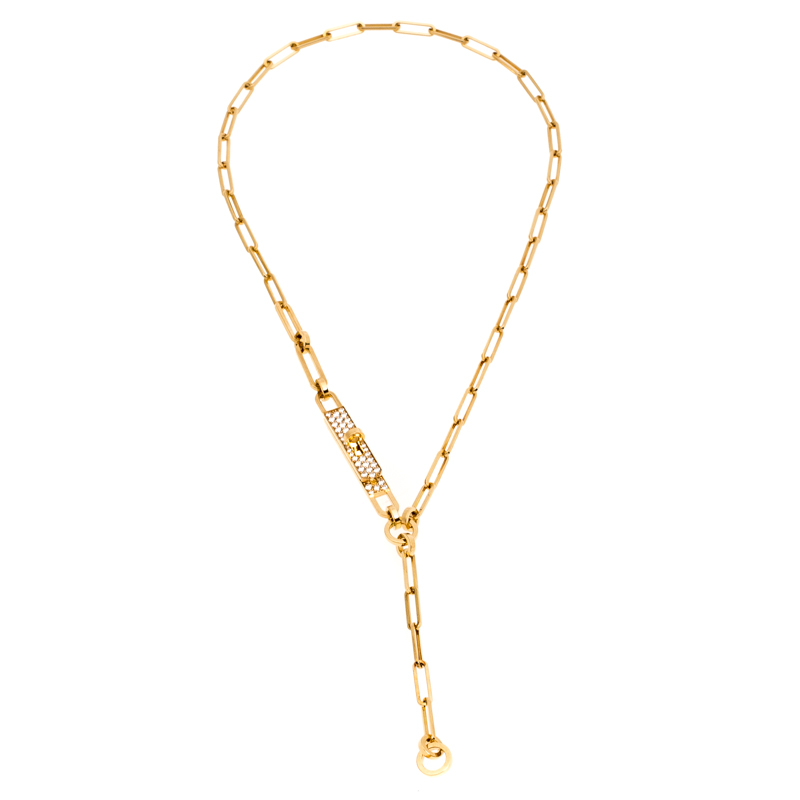 

Hermes Kelly Chaine Diamond 18K Yellow Gold Chain Link Tie Necklace