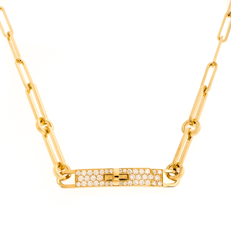 Hermes Kelly Chaine Diamond 18K Yellow Gold Chain Link Choker Necklace 
