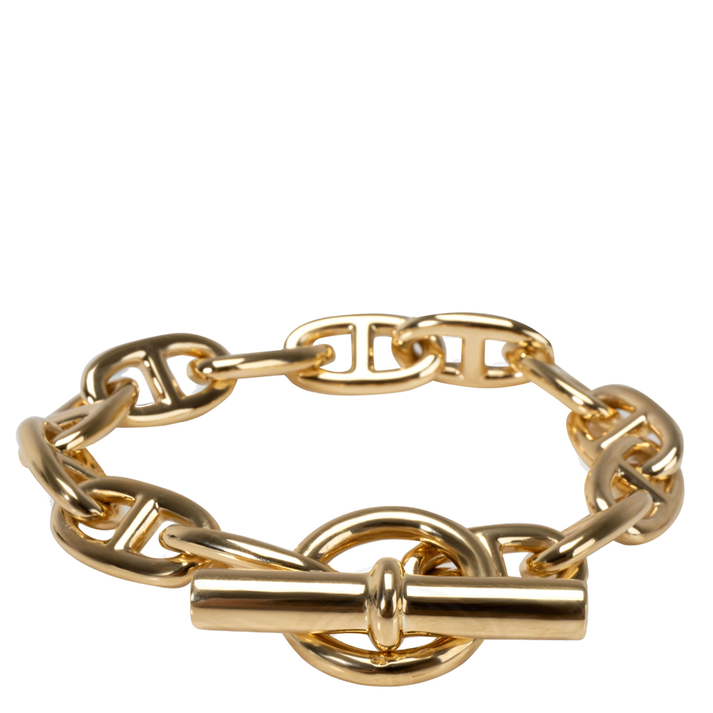 Pre-owned Hermes Chaine D'ancre Toggle 18k Yellow Gold Bracelet | ModeSens