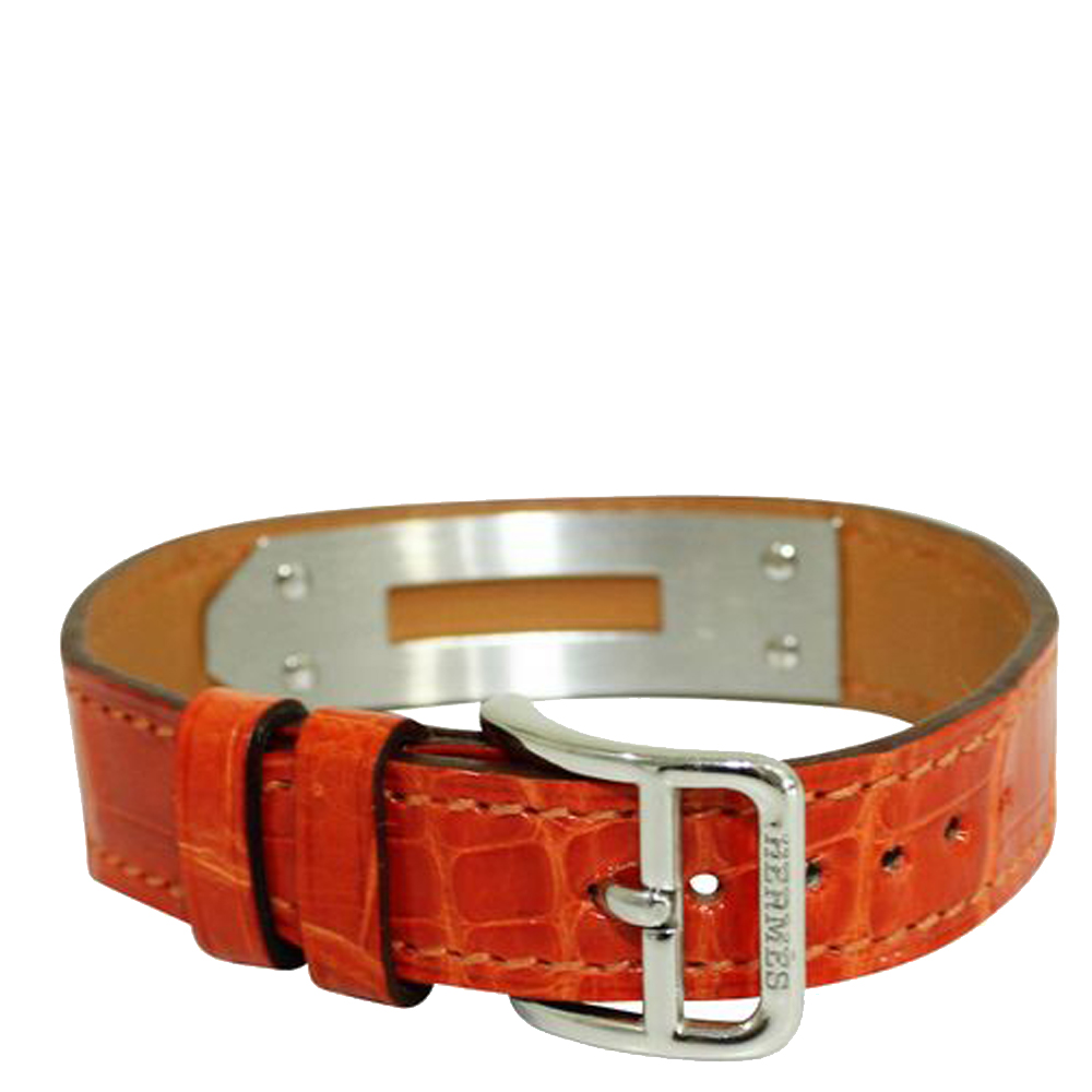 

Hermes Orange Crocodile Leather Kelly Bracelet