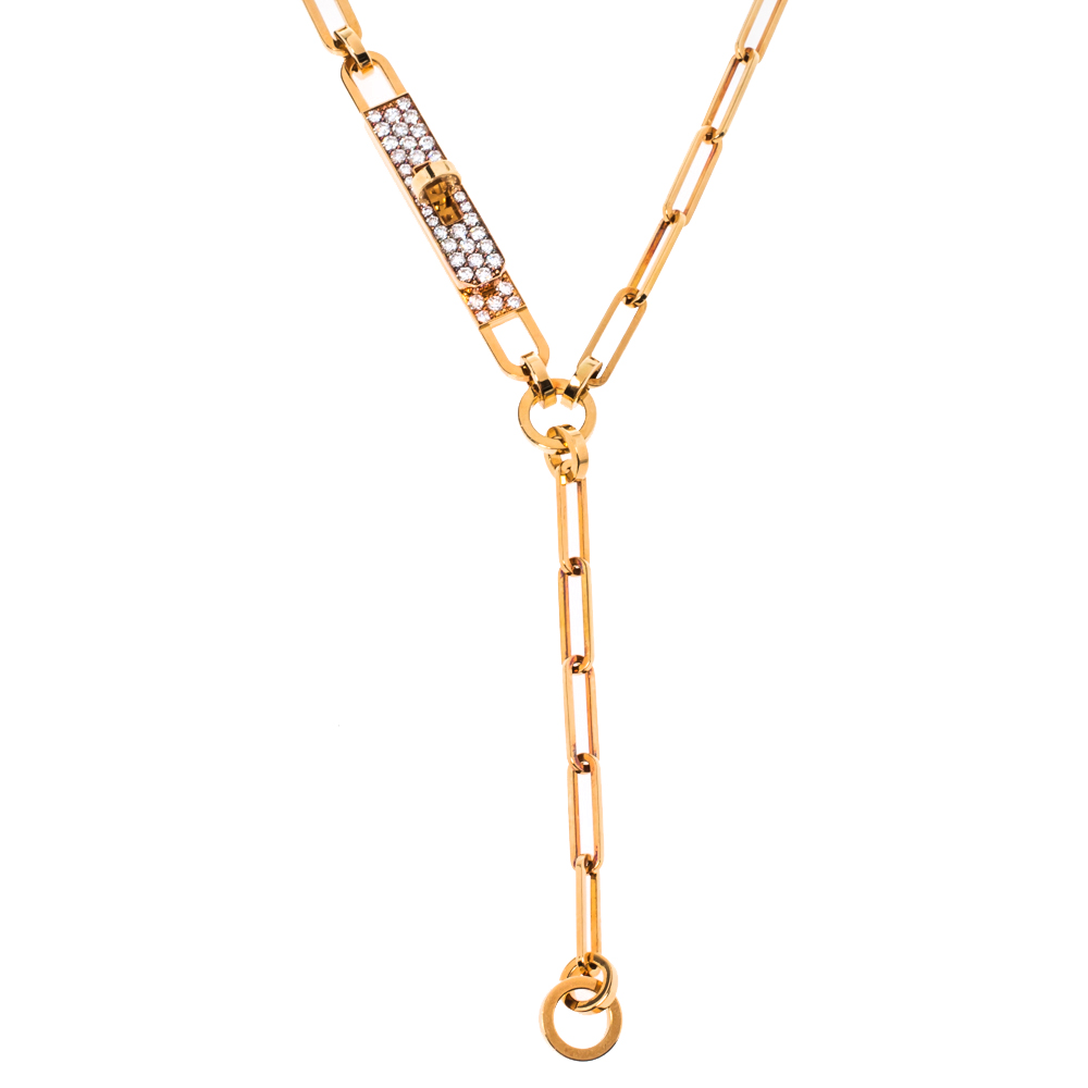 

Hermes Kelly Chaine Diamond 18K Rose Gold Lariat Necklace