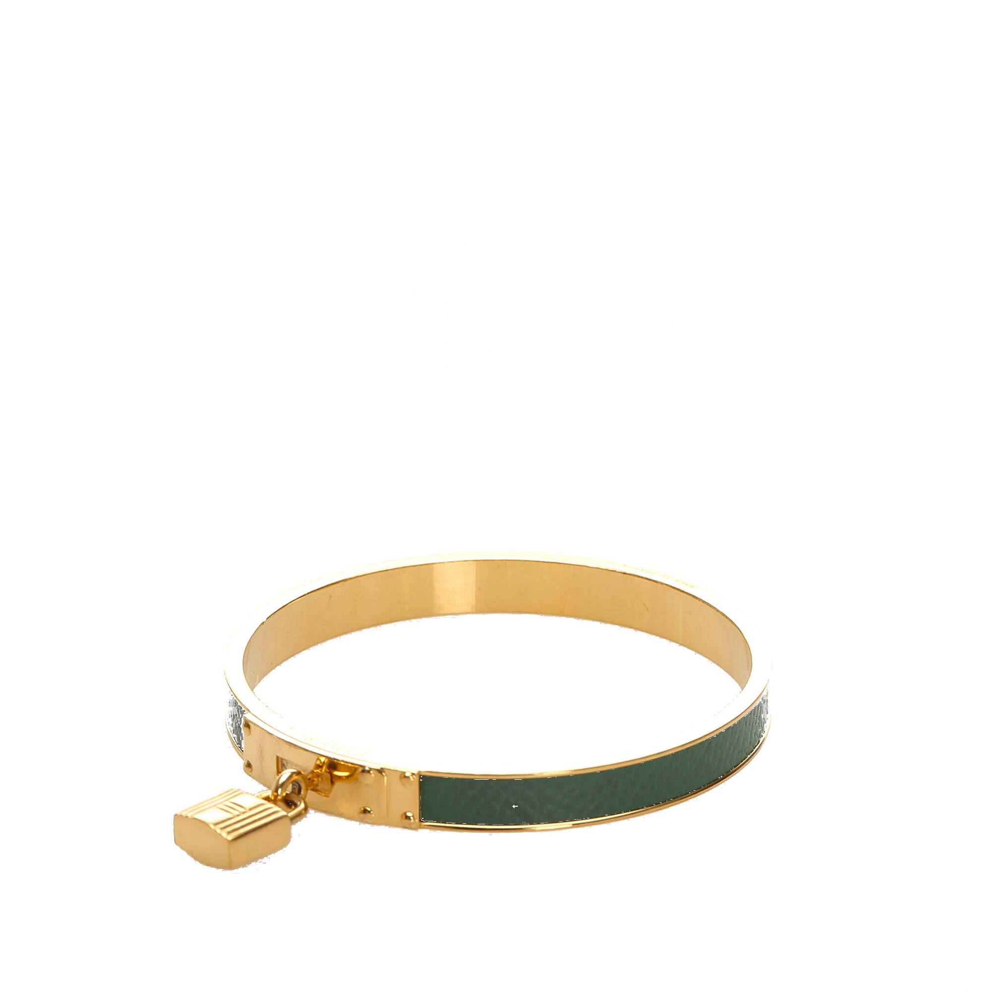 

Hermes Kelly Lock Cadena Green Lizard Skin Gold Plated Bangle Bracelet