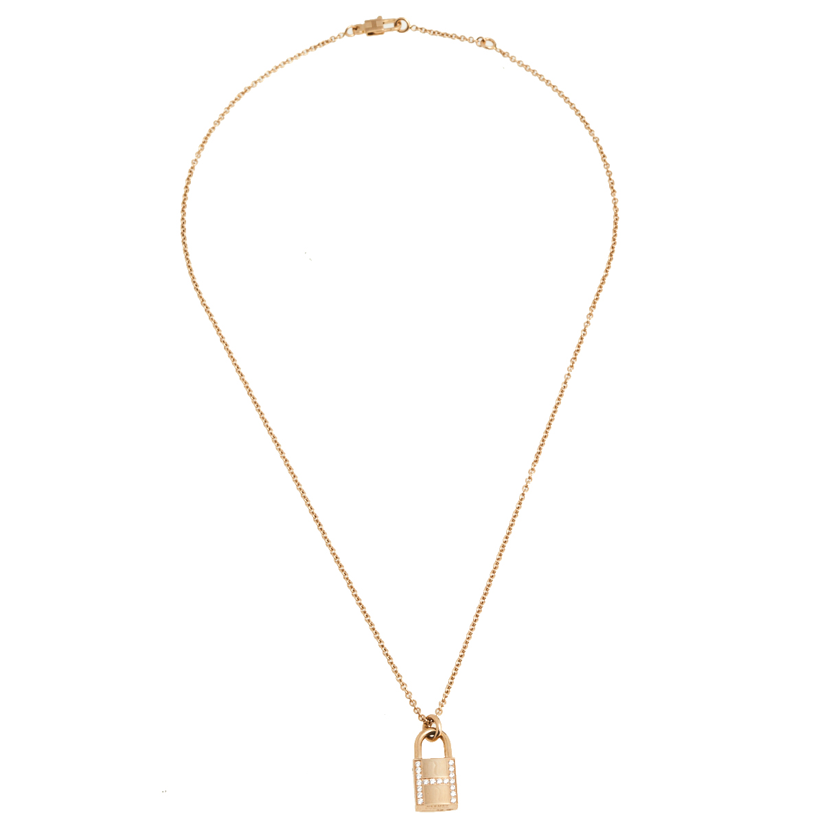 

Hermes Amulettes Cadenas Diamond 18K Rose Gold Pendant Necklace