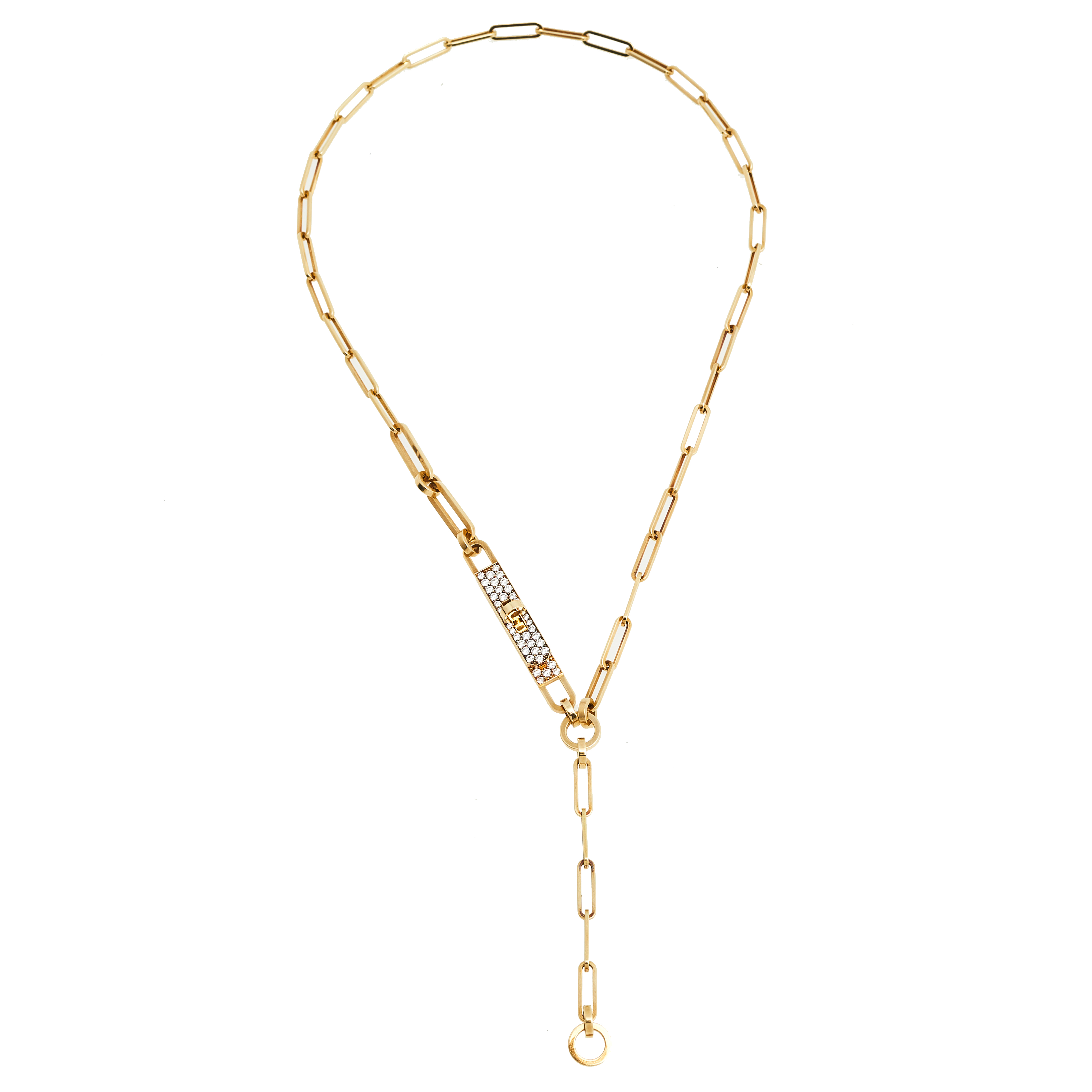 

Hermes Kelly Chaine Diamond 18K Rose Gold Lariat Necklace