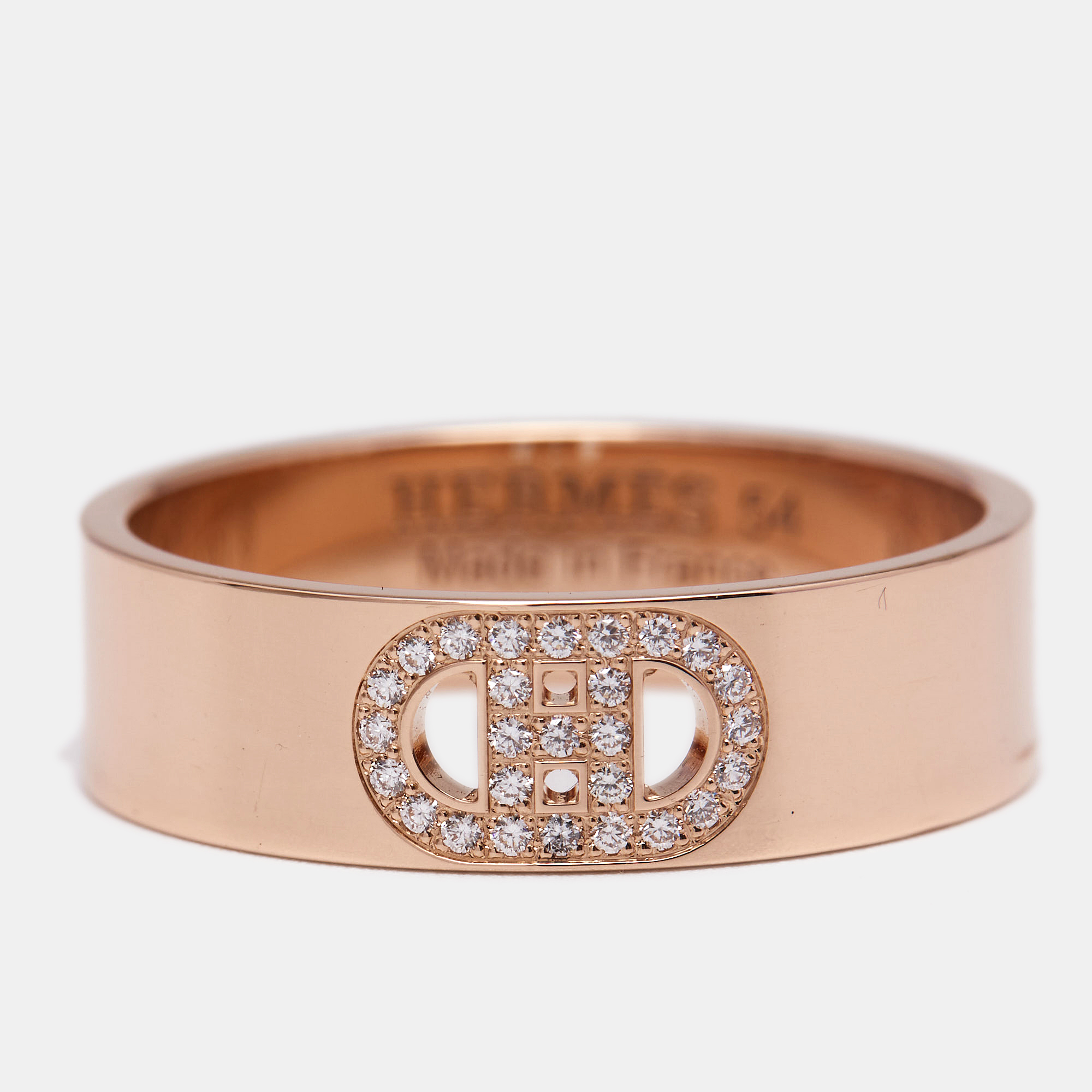 

Hermès H d'Ancre Diamond 18K Rose Gold Band Ring Size