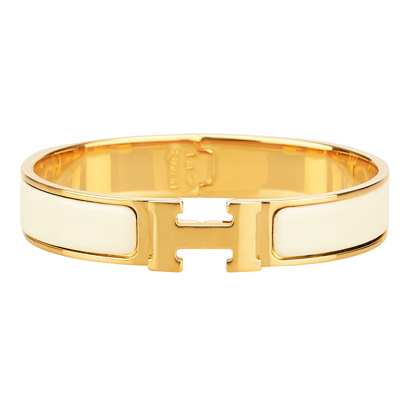 Buy Hermes Clic-Clac H Cream Enamel Gold Plated Bracelet 86982 at best price | TLC