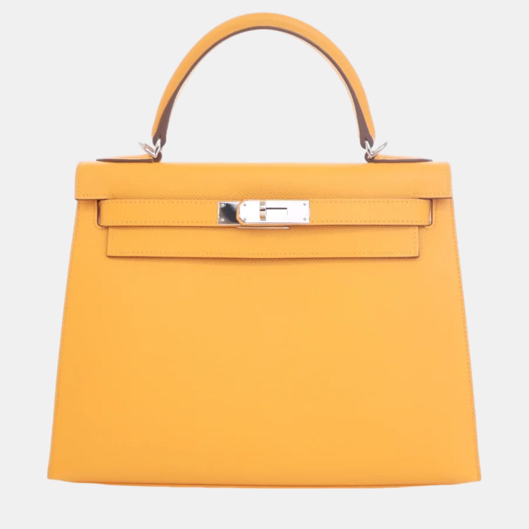 

Hermes Jaune D'or Epsom Leather Kelly 28 Tote Bag, Yellow