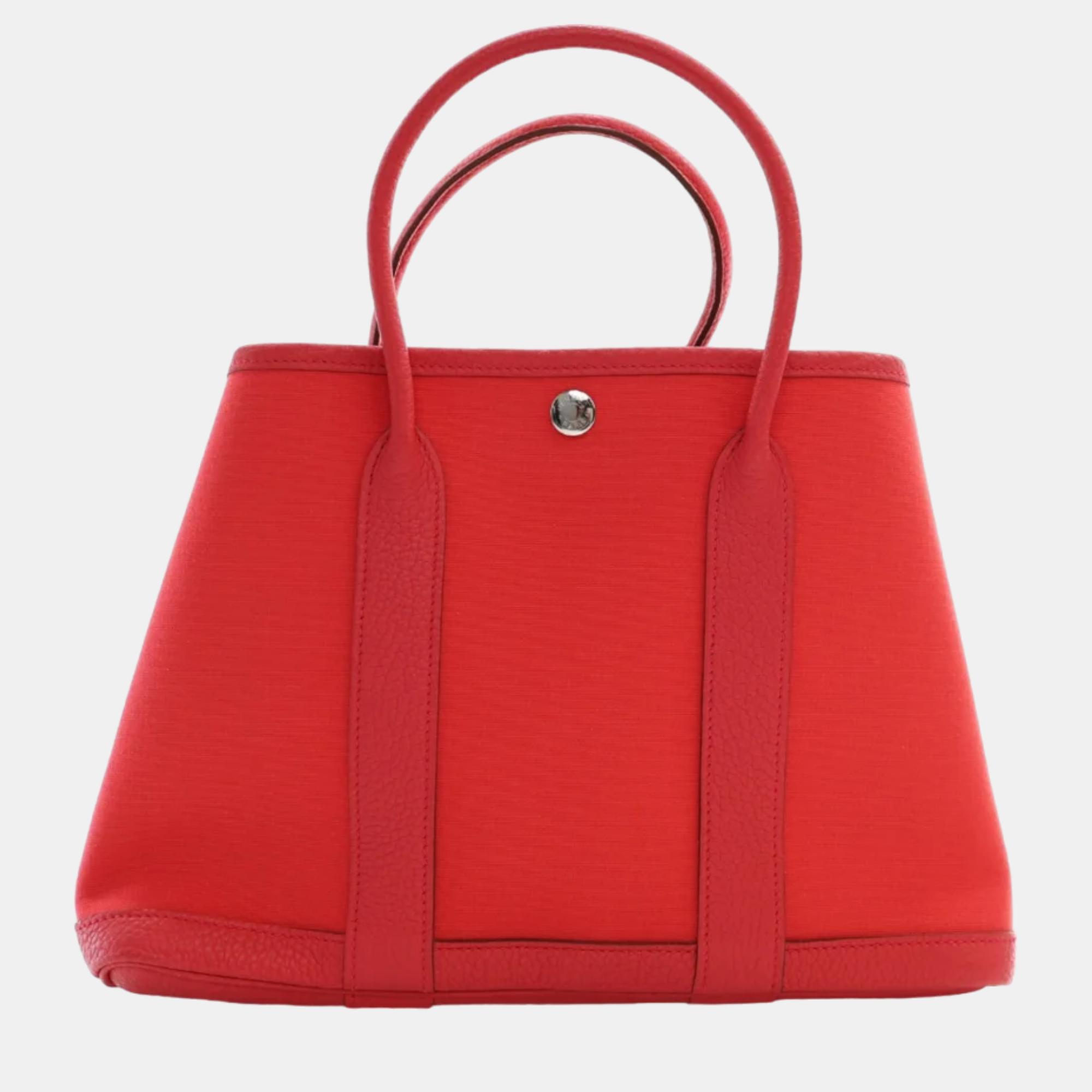 

Hermes Rouge Pivoine Canvas Garden Party 30 Tote Bag, Red