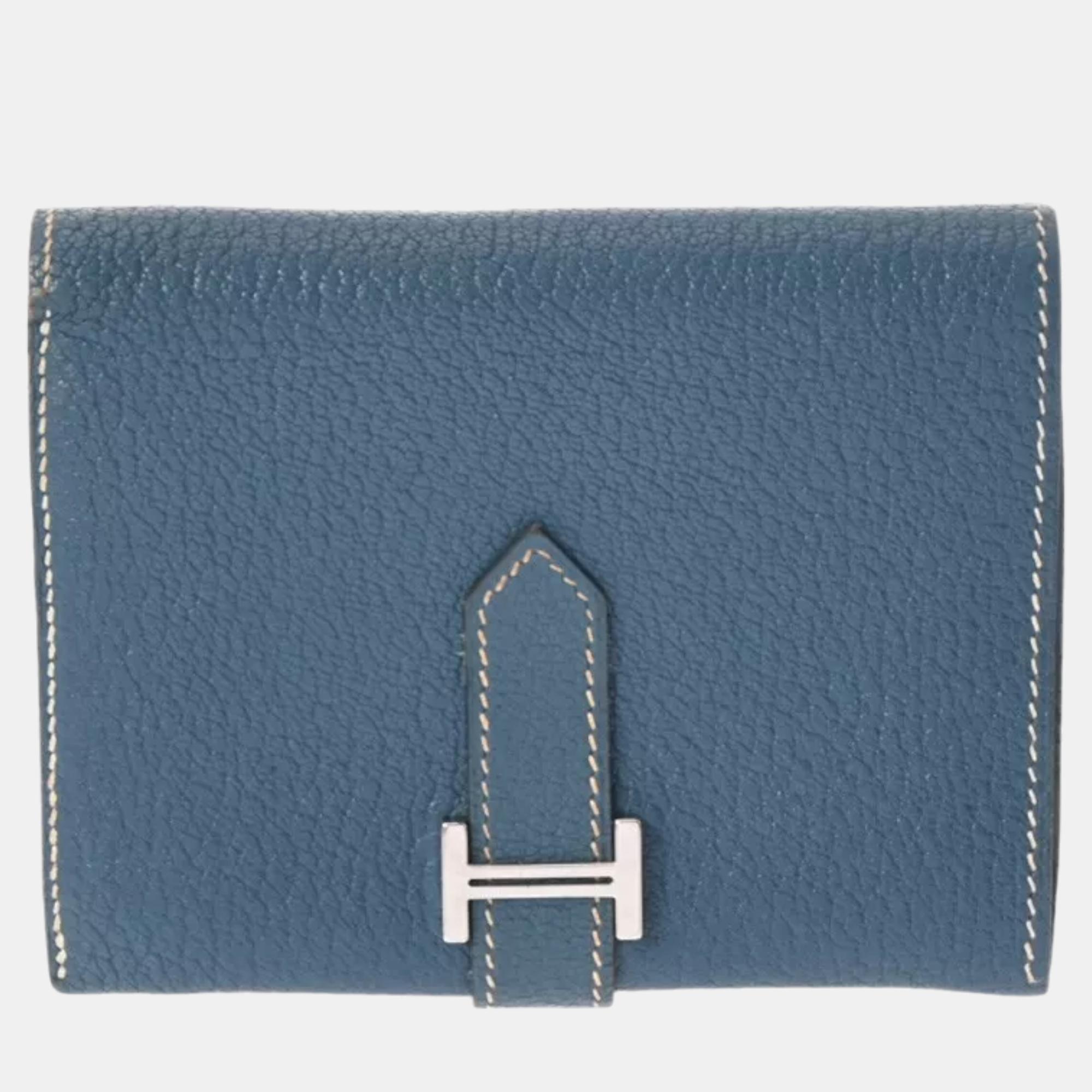 

Hermes Blue Chevre Leather Bearn Mini Wallet