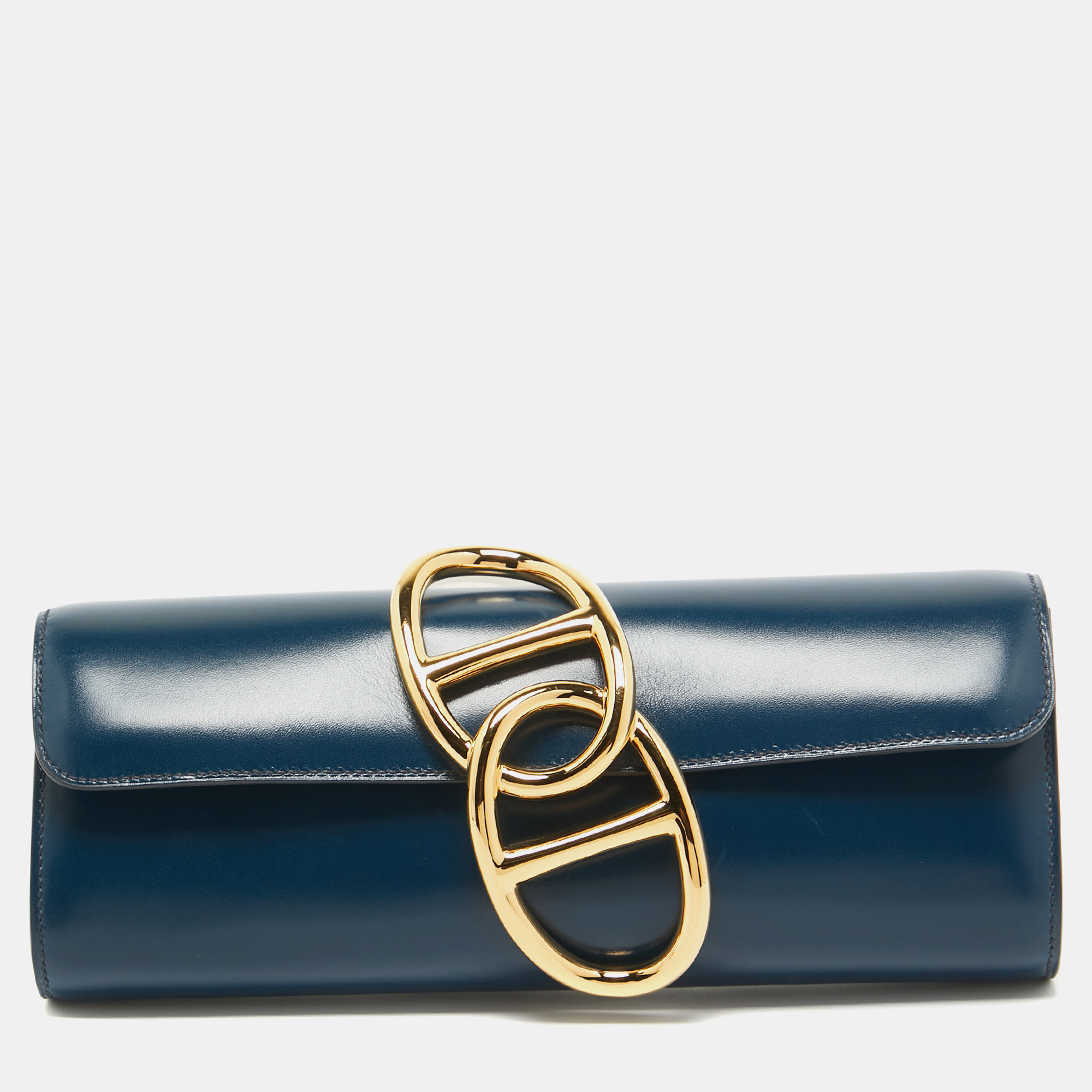 

Hermès Bleu de Prusse Box Leather Egee Clutch, Blue