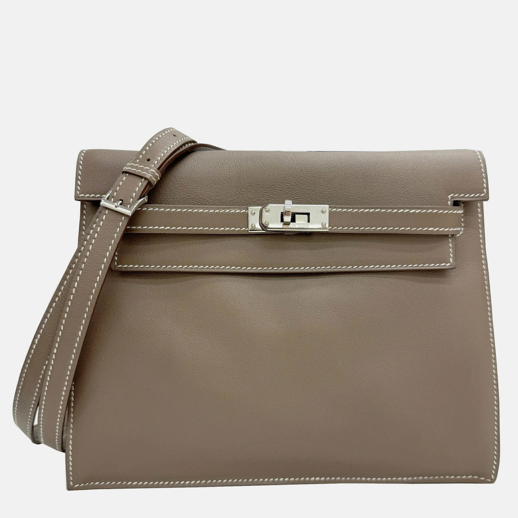 

Hermes grey Swift Etoupe Kelly Dance Clutch Bag