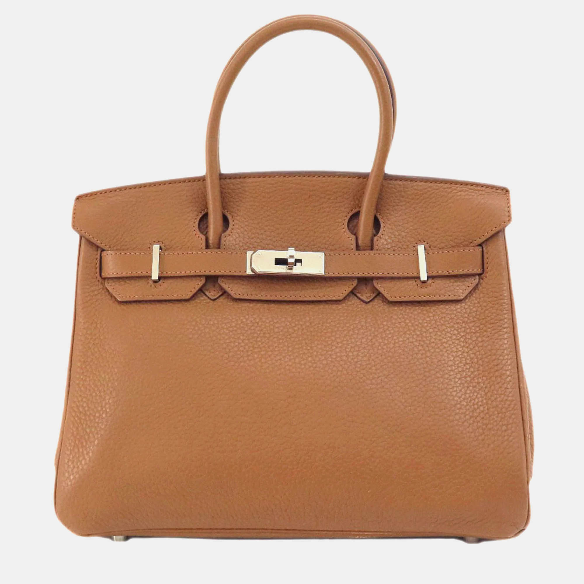 

Hermes Gold Taurillon Clemence Leather Birkin 30 Tote Bag, Brown