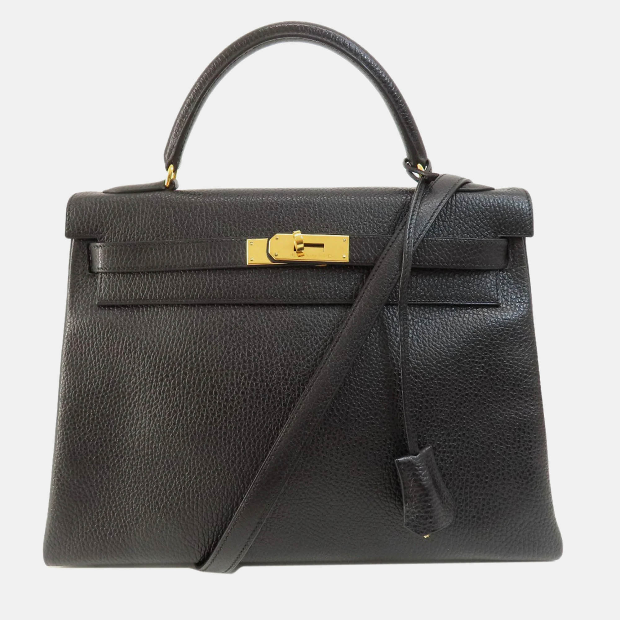 Pre-owned Hermes Black Ardennes Kelly 32 Handbag