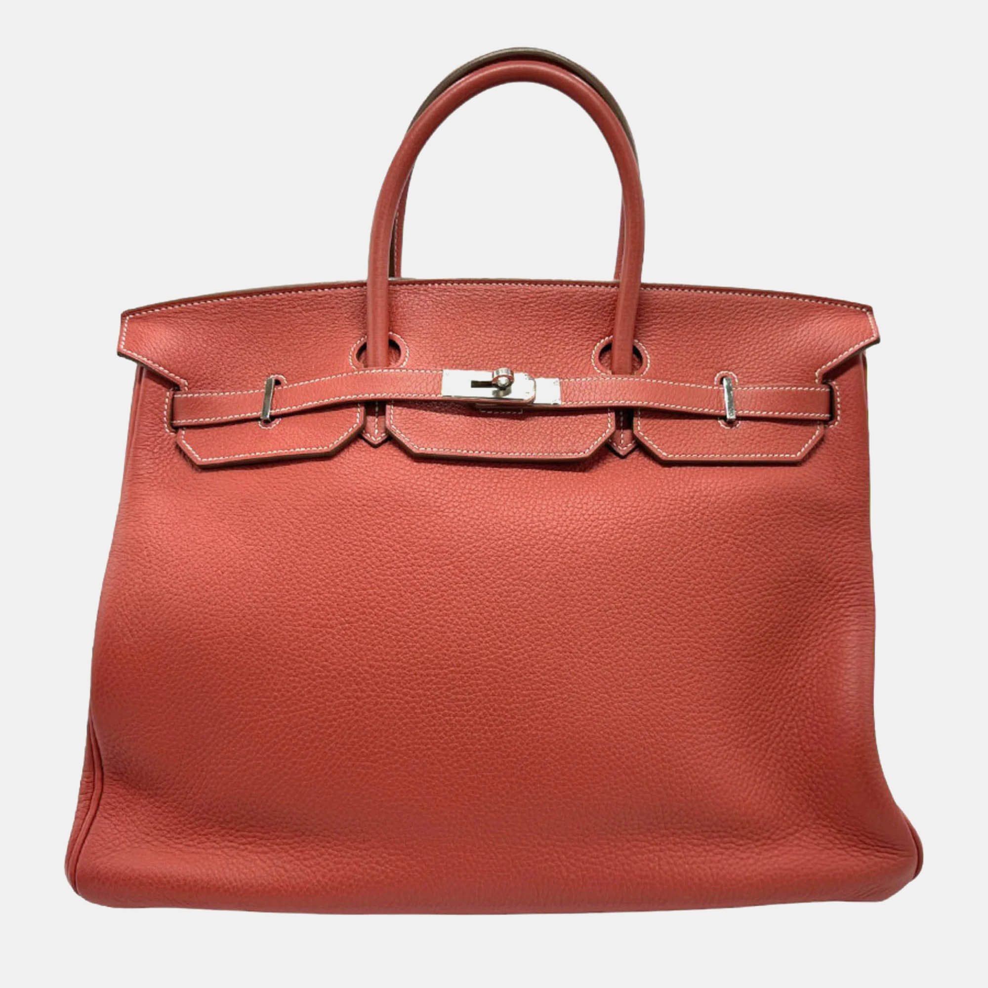 

Hemres Sanguine/White Taurillon Clemence Leather Birkin 40 Tote Bag, Red